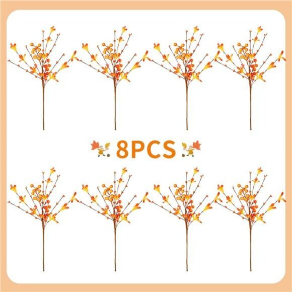 8pcs artificial fall flowers orange berry stems thanksgiving autumn vase centerp - Picture 3 of 7